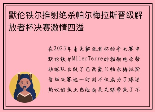 默伦铁尔推射绝杀帕尔梅拉斯晋级解放者杯决赛激情四溢 默伦铁尔推射绝杀帕尔梅拉斯晋级解放者杯决赛激情四溢